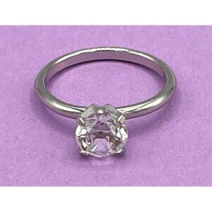 Vintage Uncas Silver Tone Solitaire CZ/Crystal Ring Size 6 1/2